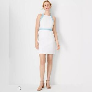 Ann Taylor White and Turquoise Embroidered Women's Dress Size 0